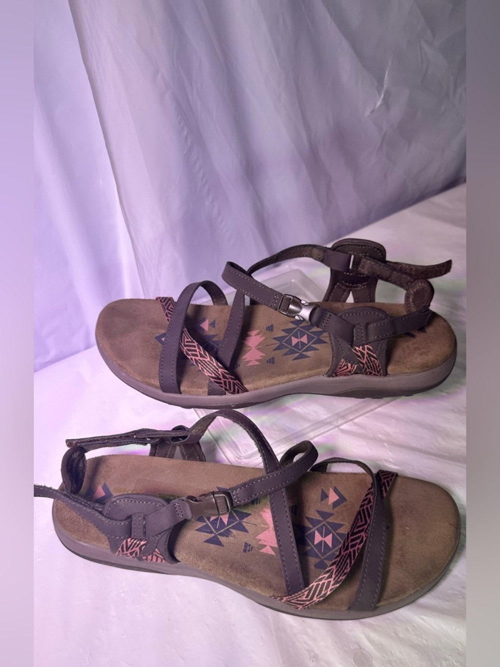 Skechers Brown Sandals with Pink Patterned Straps